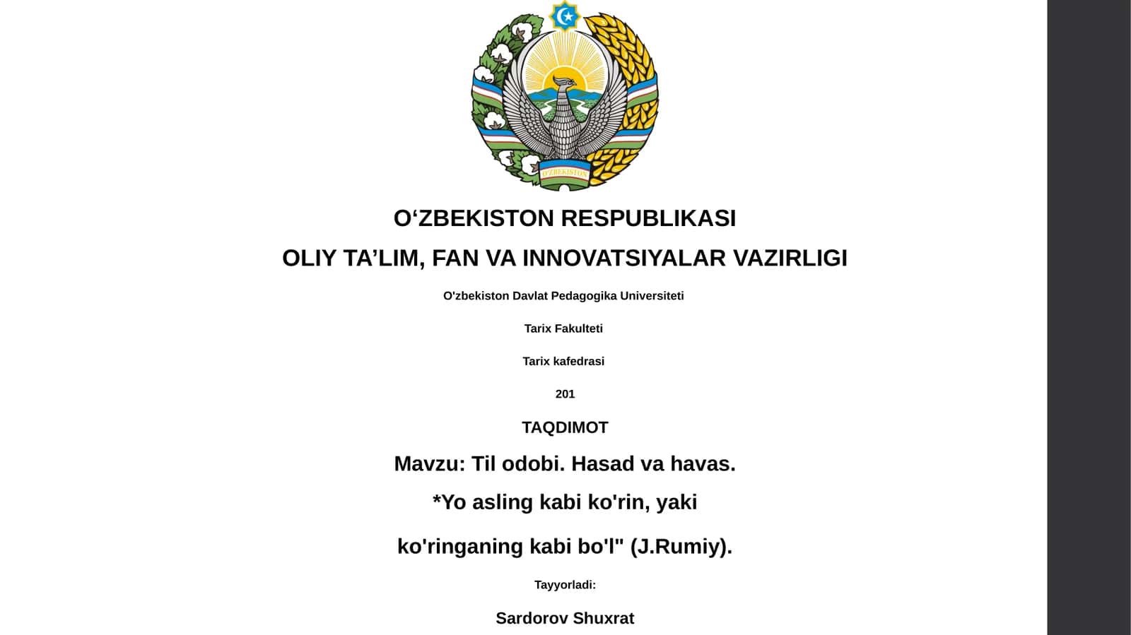 Til odobi. Hasad va havas 1