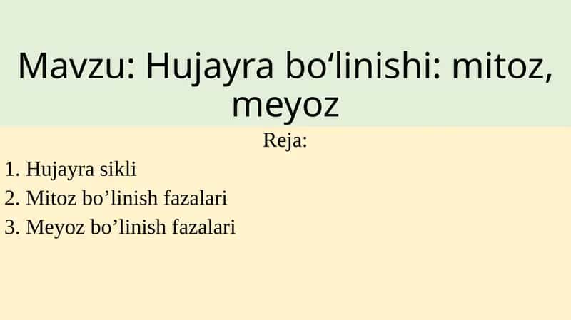 Hujayrabo‘linishi:mitoz,meyoz 1