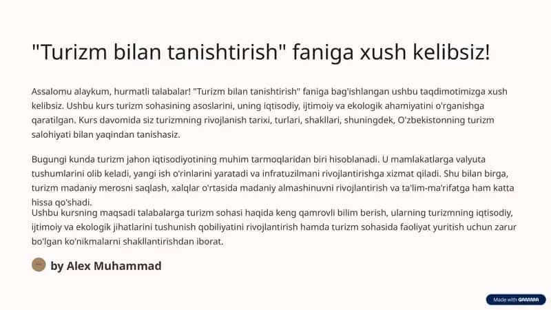 Turizm bilan tanishtirish 1