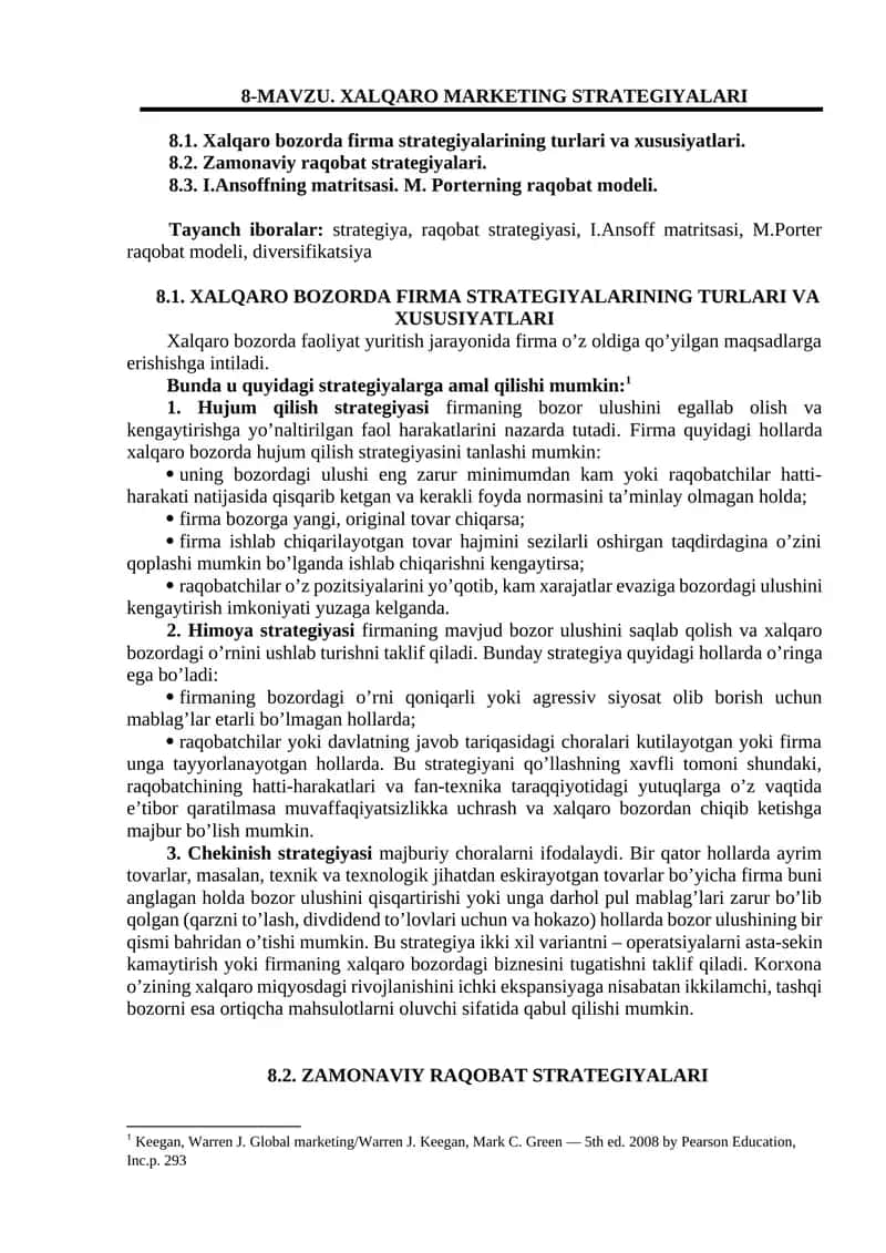 XALQARO MARKETING STRATEGIYALARI 1