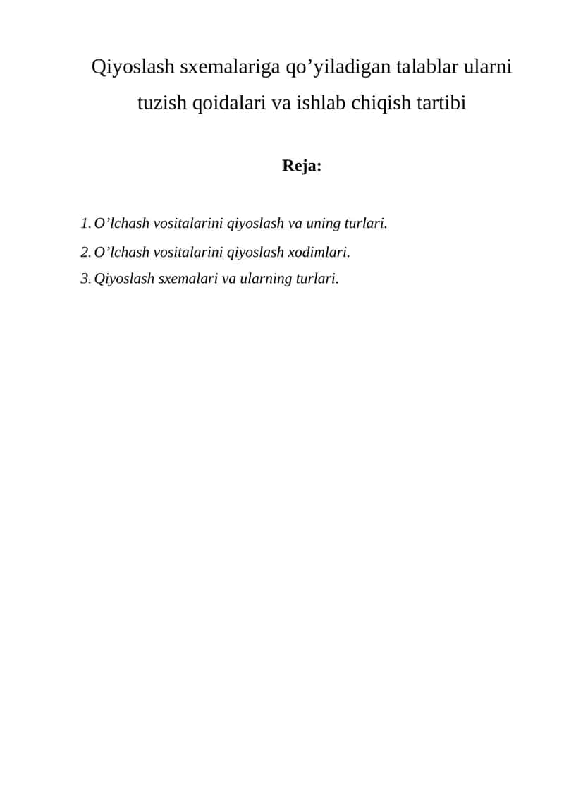 O’lchash vositalarini qiyoslash va uning turlari 1