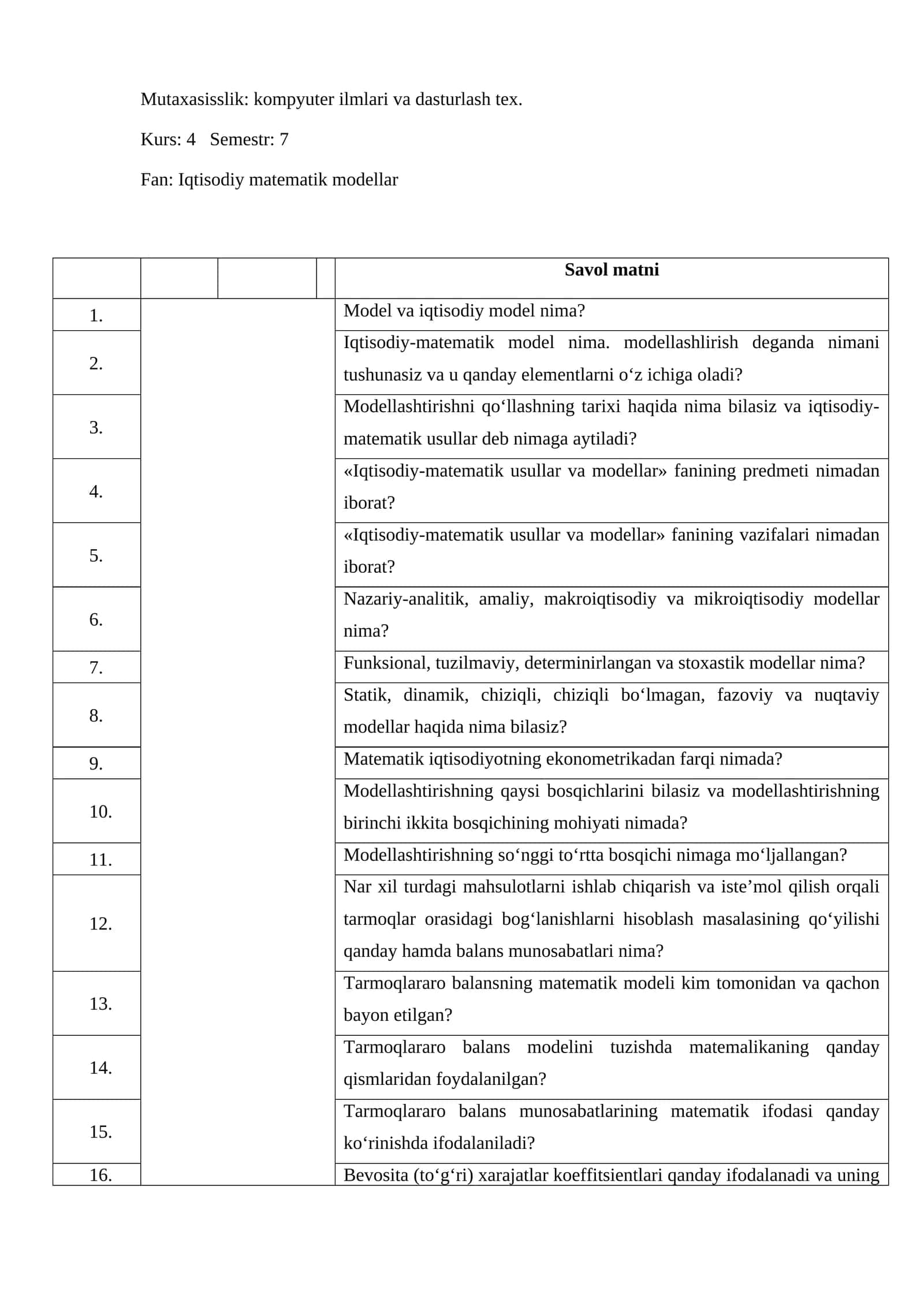 Iqtisodiy matematik modellar 1