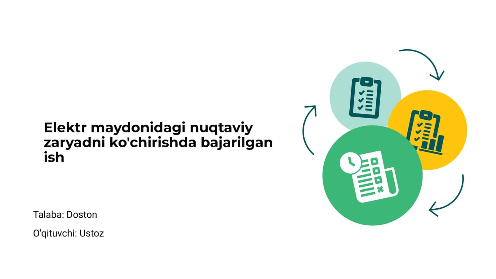 Elektr maydonidagi nuqtaviy zaryadni ko'chirishda bajarilgan ish 1