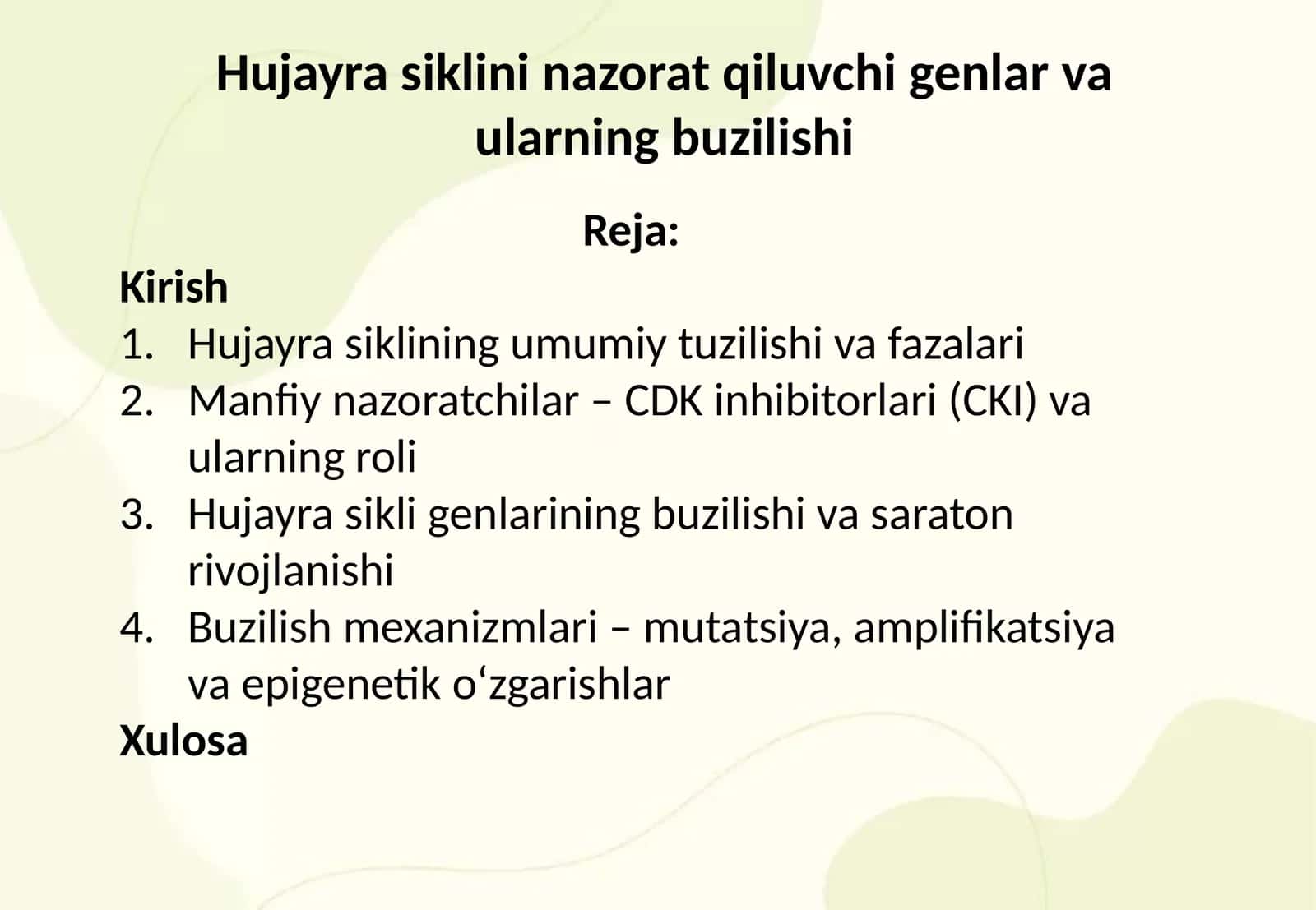 Hujayra siklini nazorat qiluvchi genlar va ularning buzilishi 1