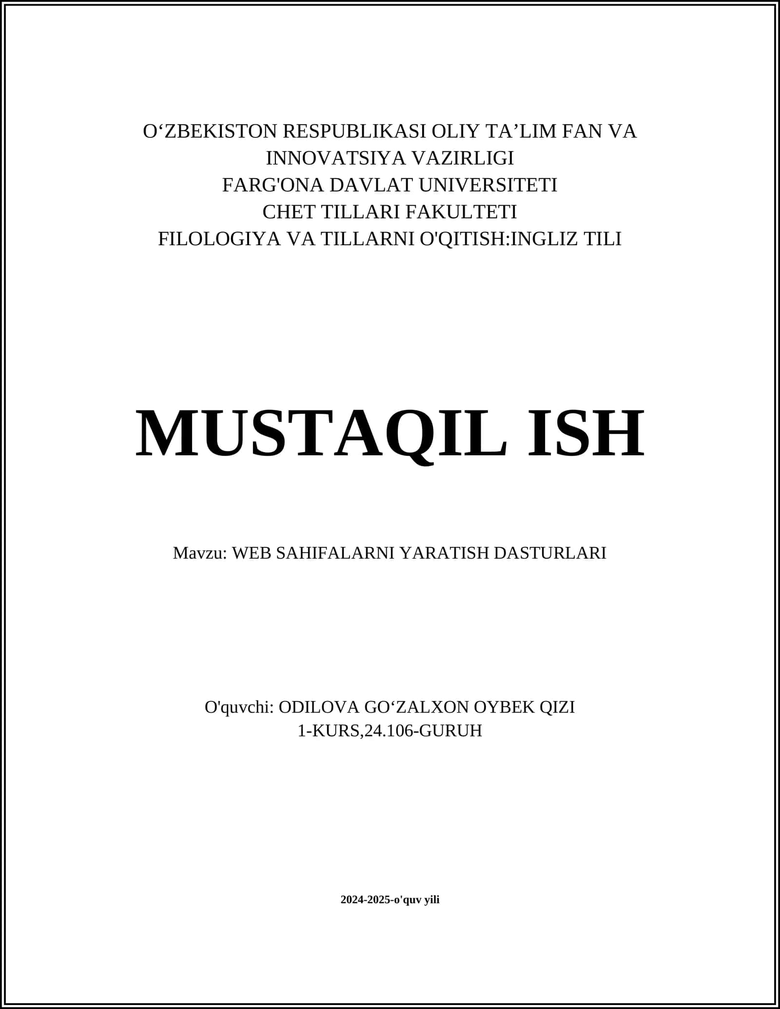 WEB SAHIFALARNI YARATISH DASTURLARI 1