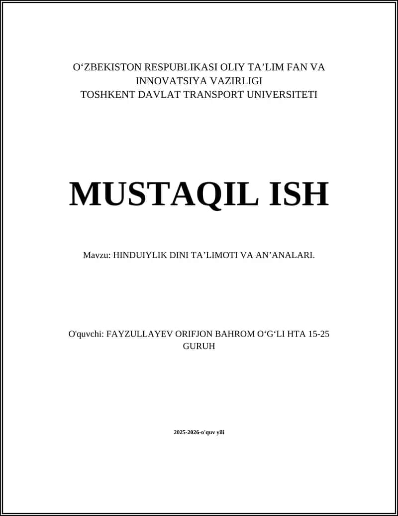 HINDUIYLIK DINI TA’LIMOTI VA AN’ANALARI 1