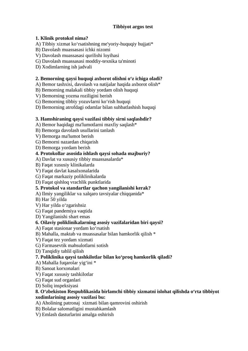 Tibbiyot argos test 1