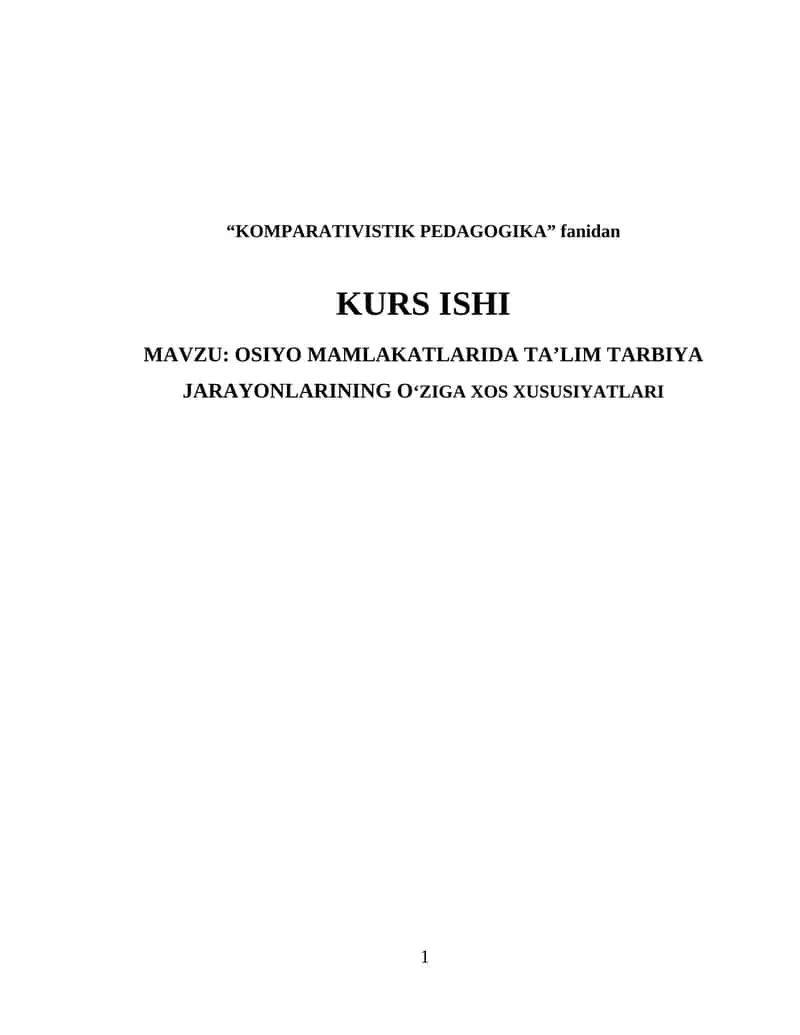 KOMPARATIVISTIK PEDAGOGIKA fanidan KURS ISHI 1