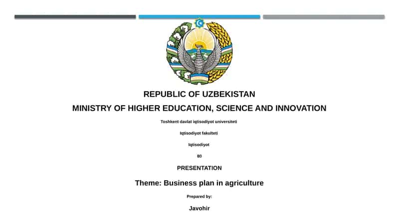 Business plan in agriculture