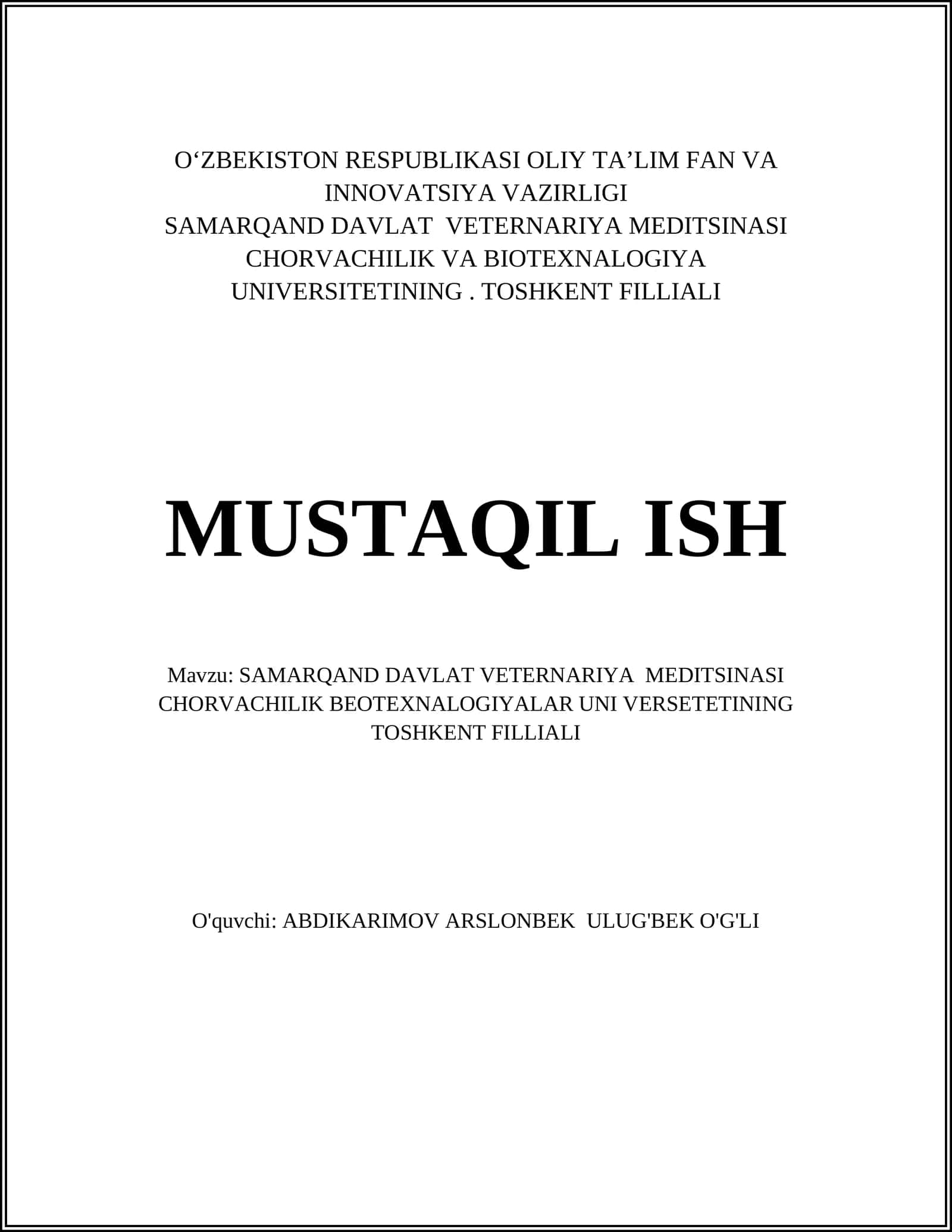 Veterinariya tibbiyoti asoslari 1