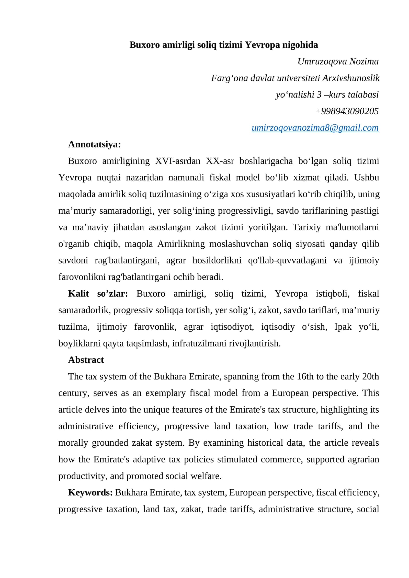 Buxoro amirligi soliq tizimi Yevropa nigohida 1