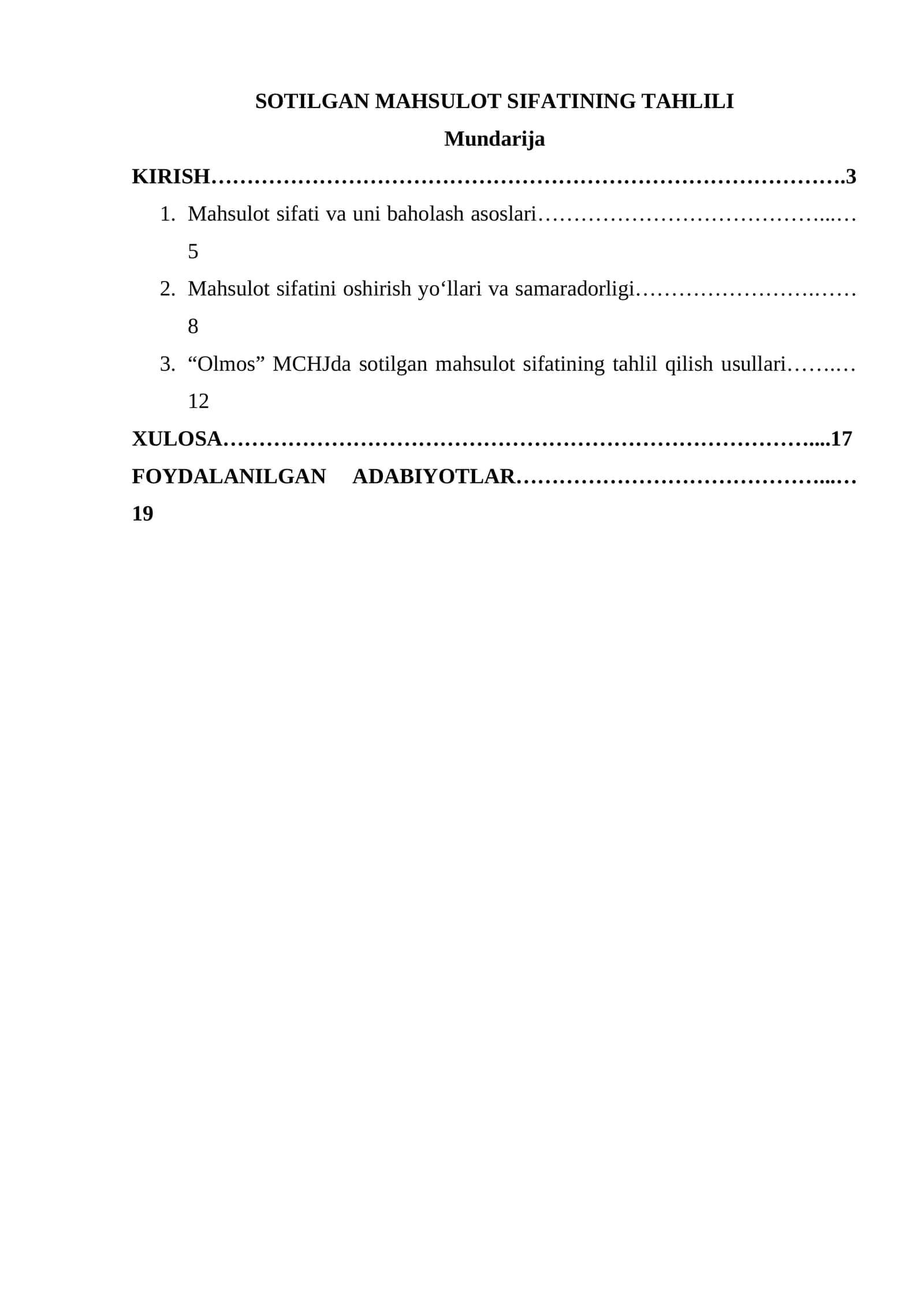 SOTILGAN MAHSULOT SIFATINING TAHLILI 1