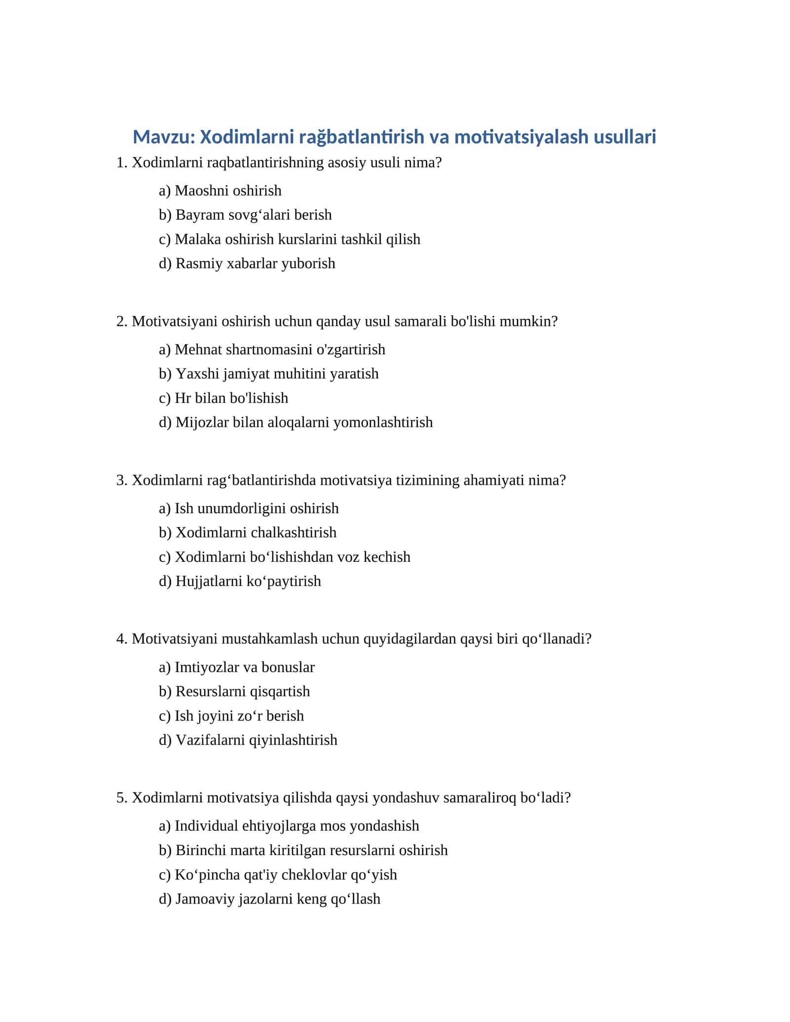Xodimlarni rağbatlantirish va motivatsiyalash usullari 1