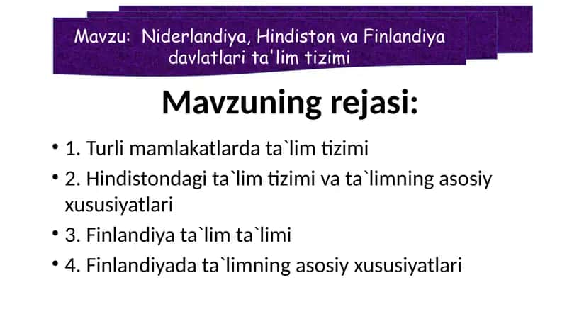 Niderlandiya, Hindiston va Finlandiya davlatlari ta'lim tizimi 1