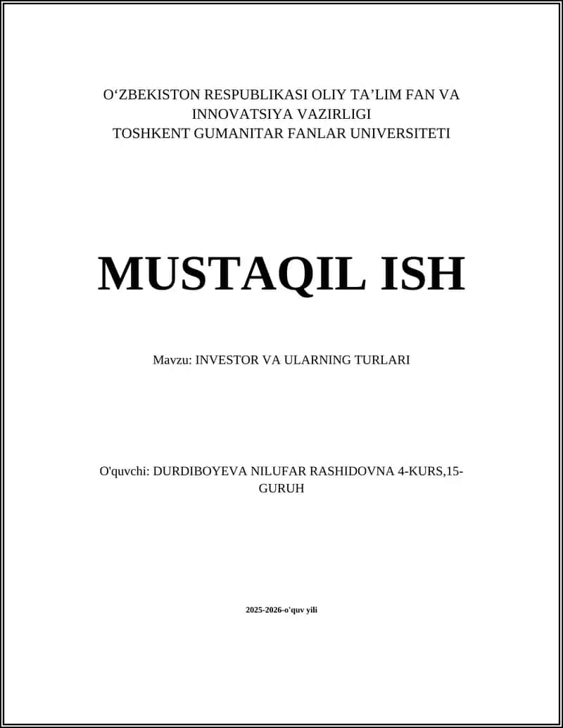 INVESTOR VA ULARNING TURLARI 1