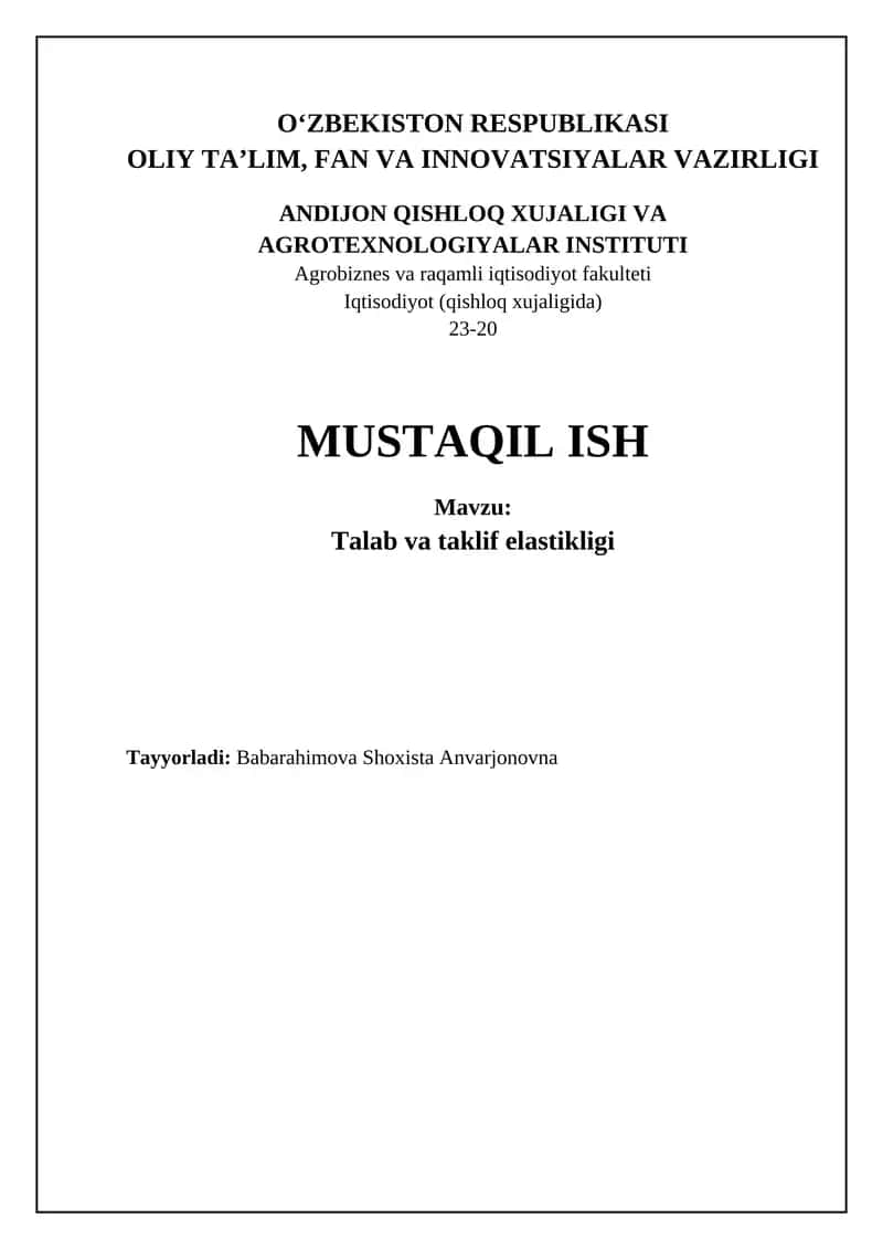 Talab va taklif elastikligi 1