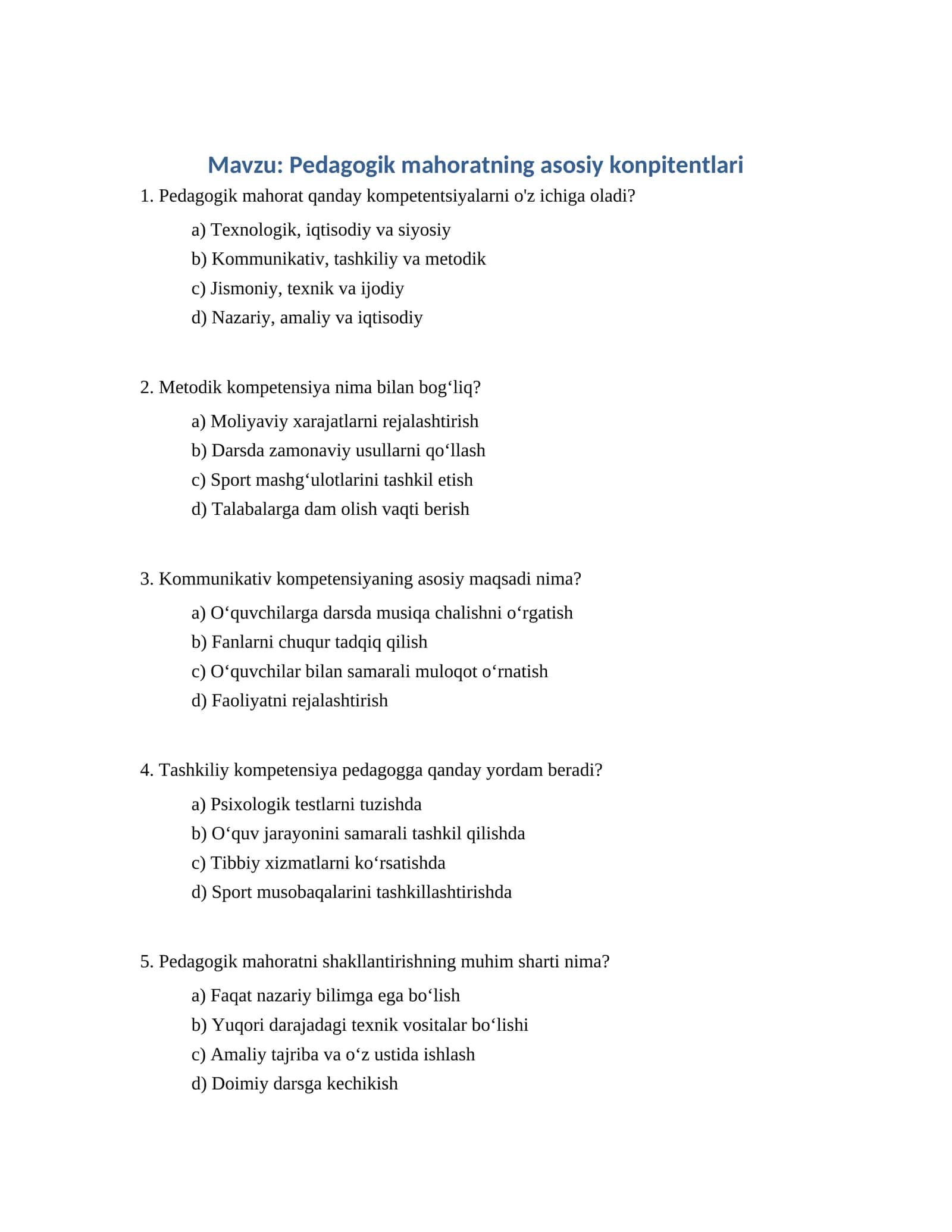 Pedagogik mahoratning asosiy konpitentlari 1