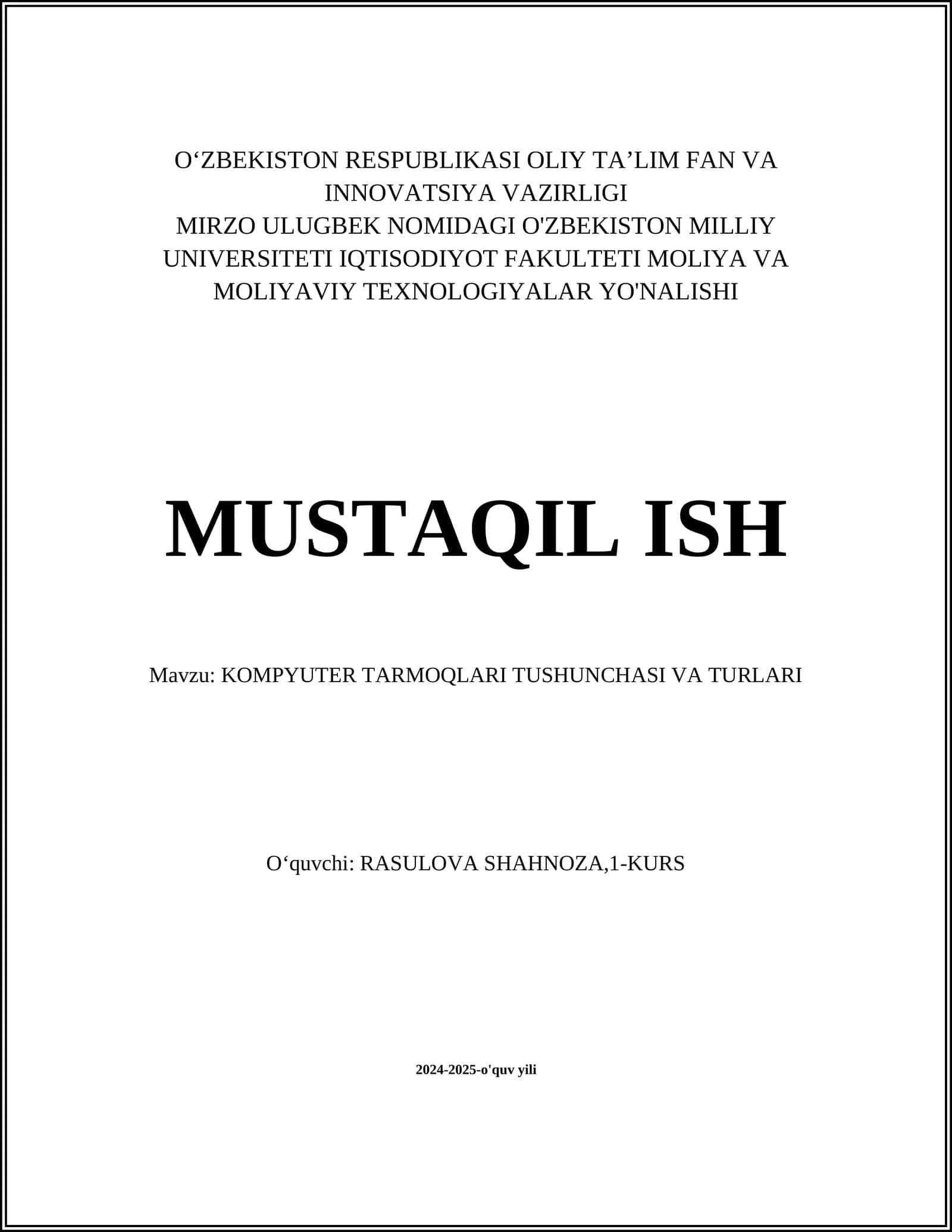 KOMPYUTER TARMOQLARI TUSHUNCHASI VA TURLARI 1