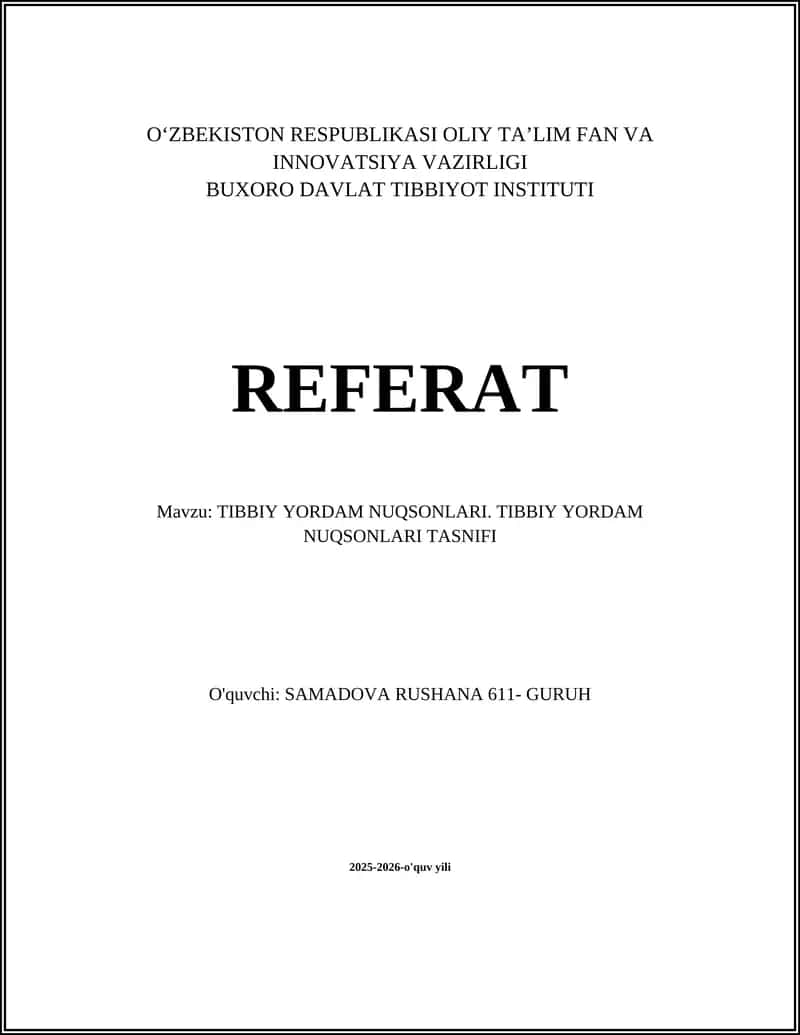 TIBBIY YORDAM NUQSONLARI 1