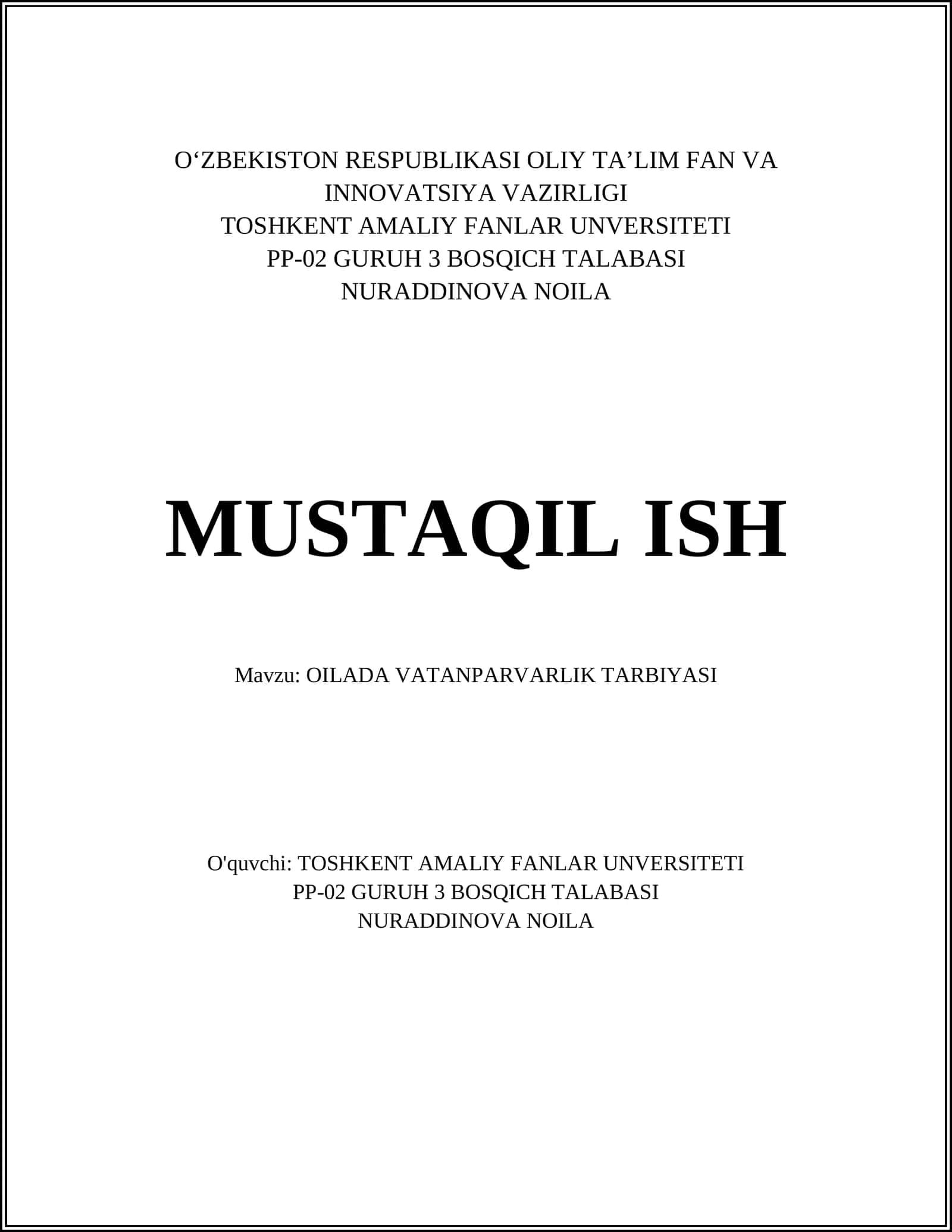 OILADA VATANPARVARLIK TARBIYASI 1