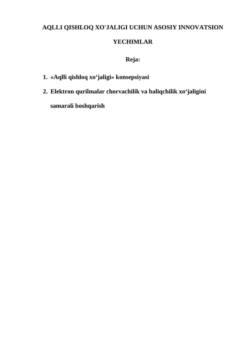 Aqlli qishloq xo'jaligi uchun asosiy innovatsion yechimlar
