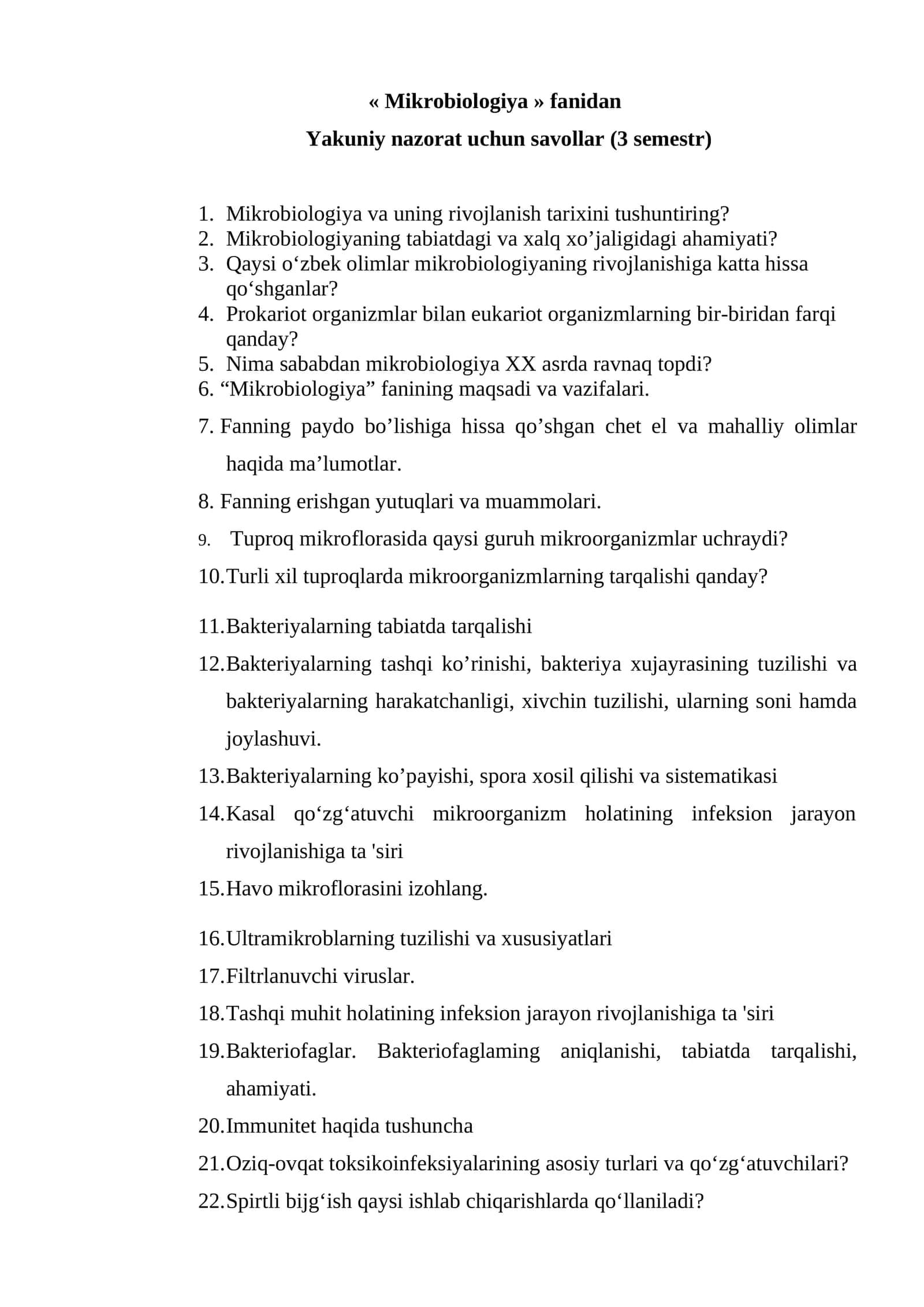 Mikrobiologiya savollari va javoblari 1