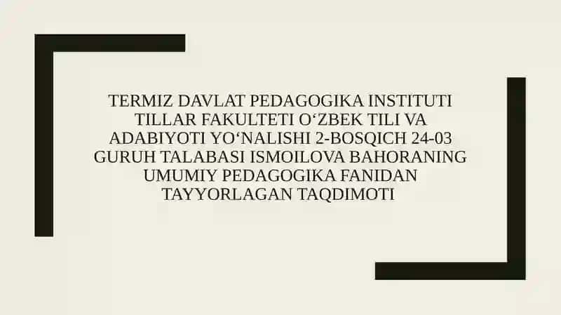 Ta’lim turlari va talimni tashkil etuvchi shakllar