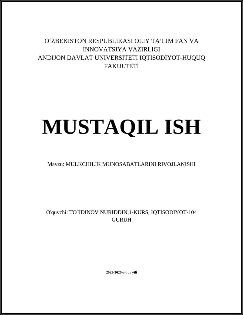 MULKCHILIK MUNOSABATLARINI RIVOJLANISHI 1