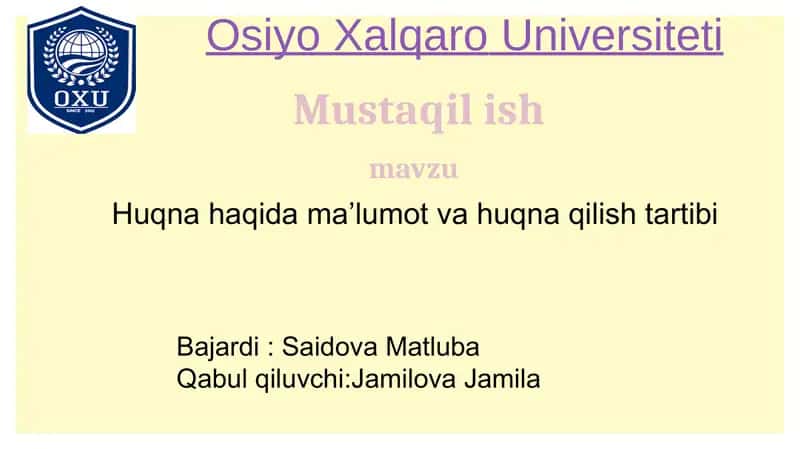 Huqna haqida 1