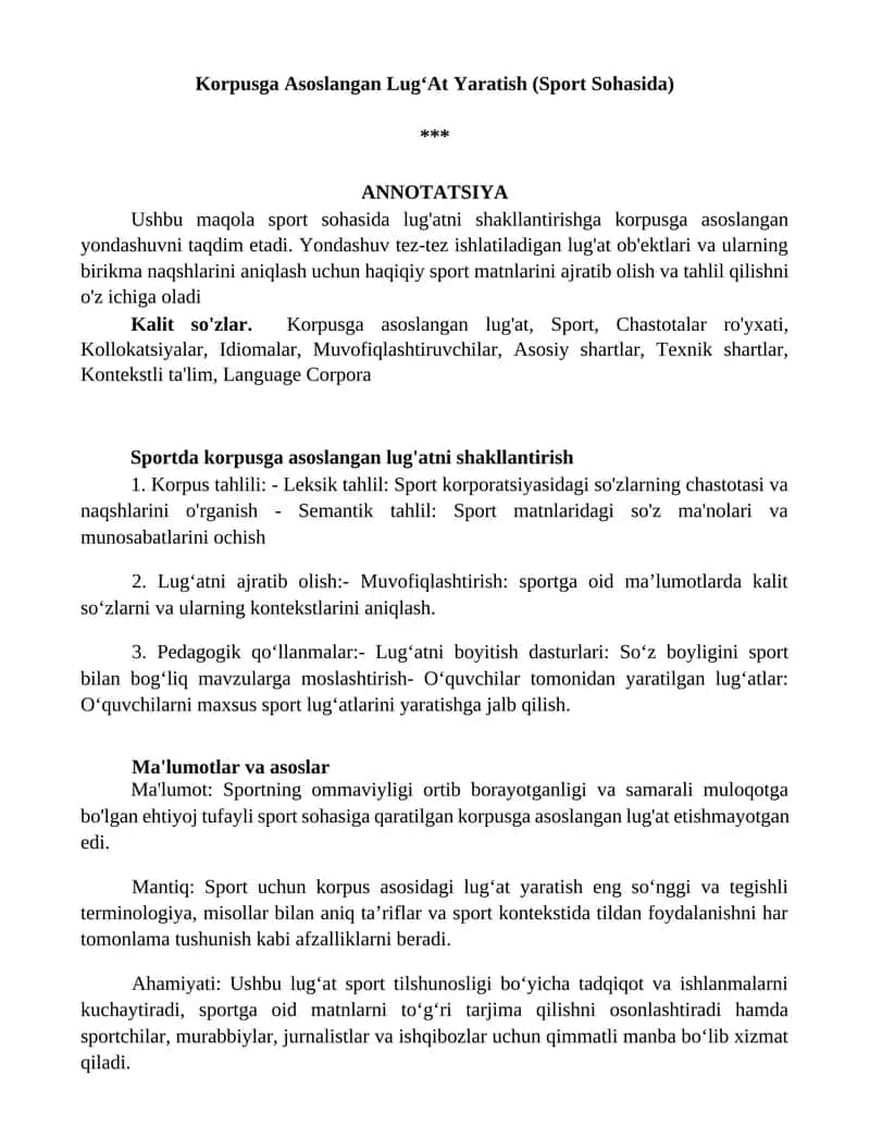 Korpusga Asoslangan LugʻAt Yaratish (Sport Sohasida) 1
