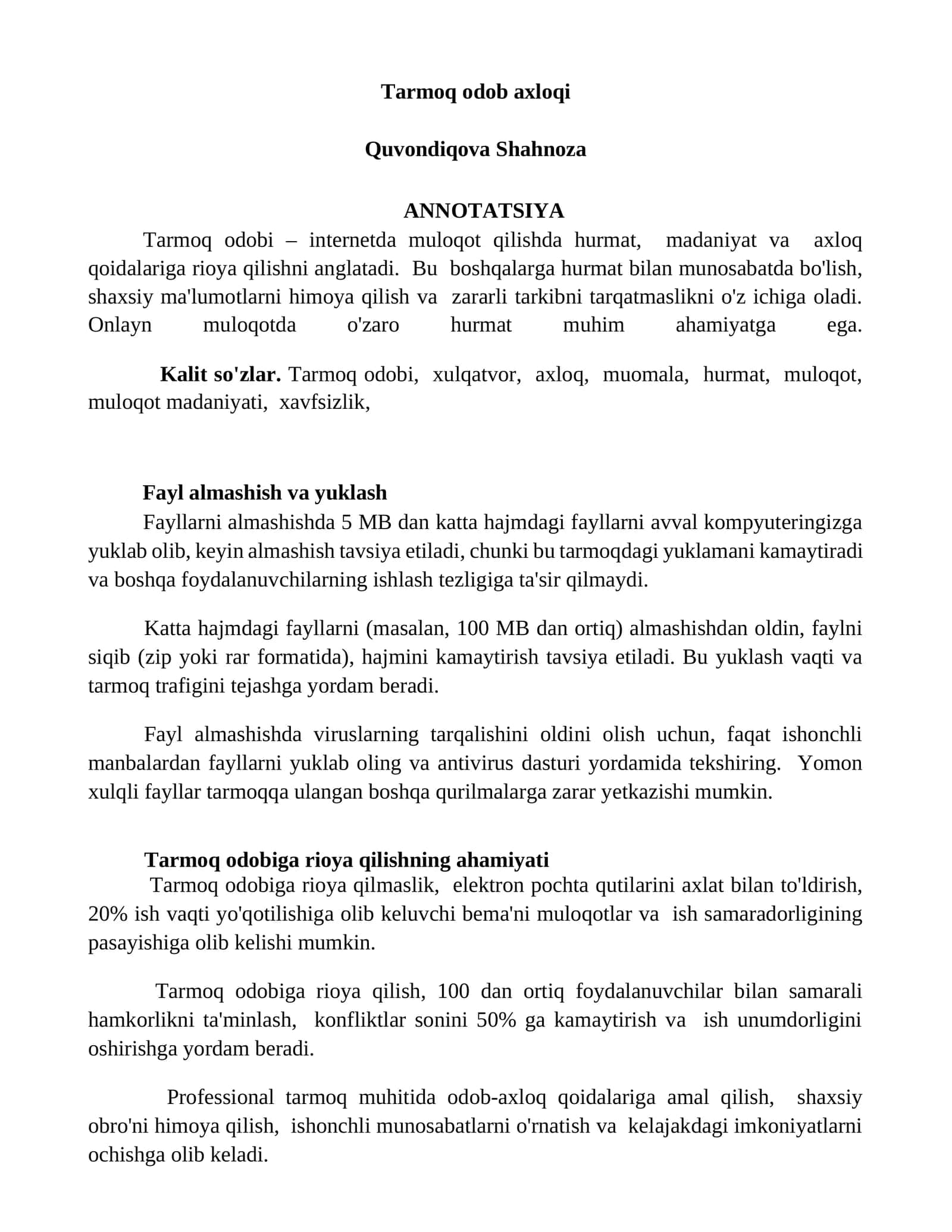 Tarmoq odob axloqi 1