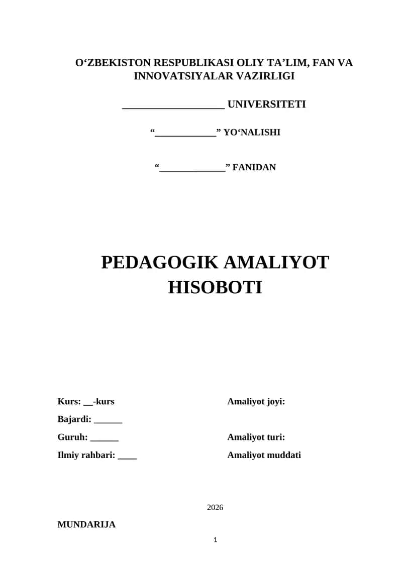 PEDAGOGIK AMALIYOT HISOBOTI. MAKTAB BOYICHA 1