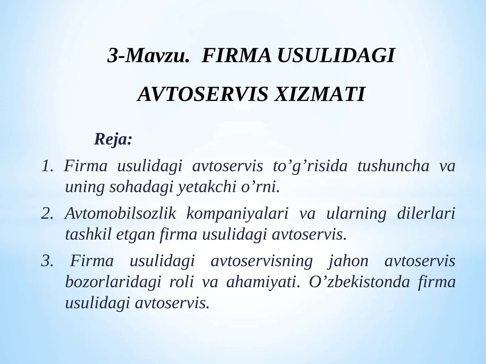 FIRMA USULIDAGI AVТOSERVIS ХIZMAТI 1