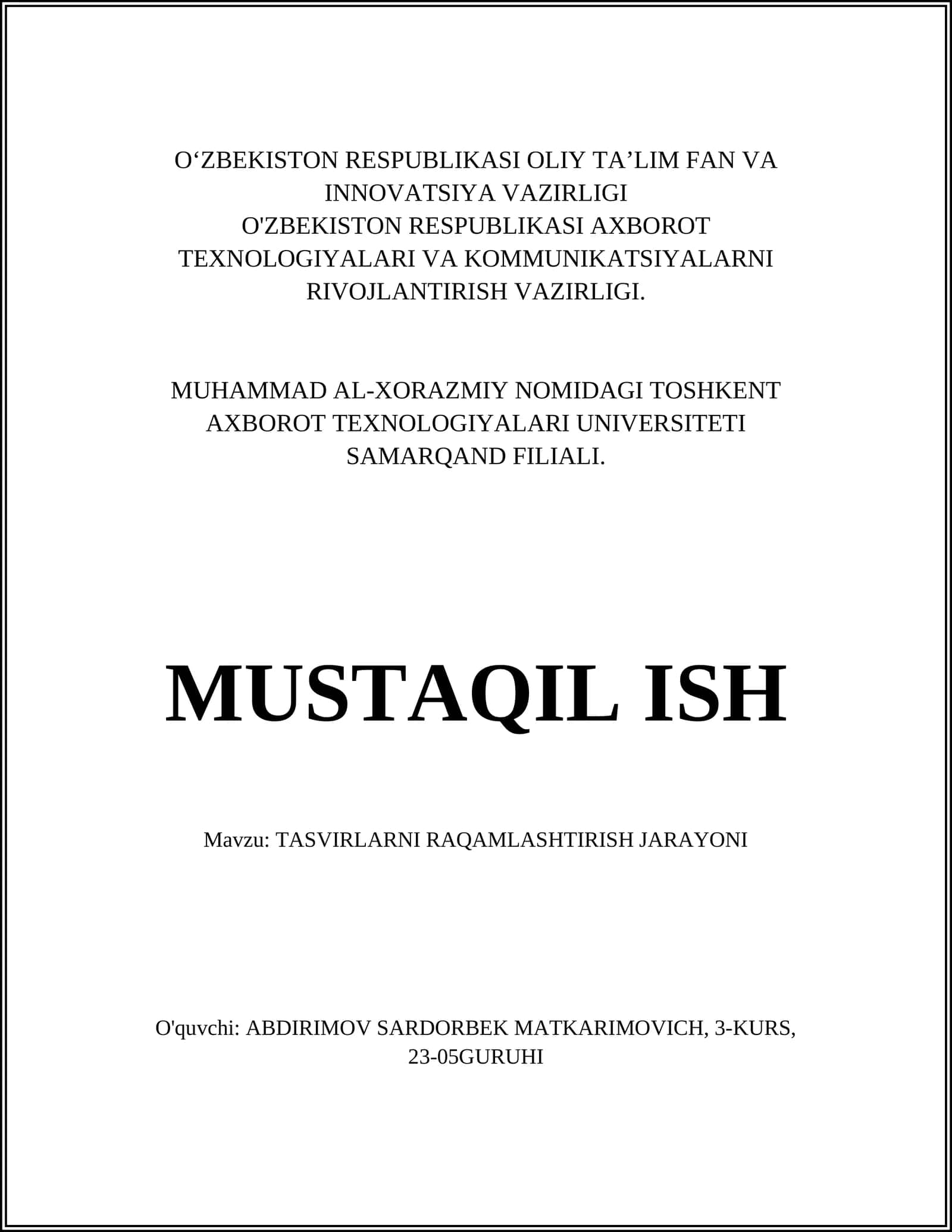 TASVIRLARNI RAQAMLASHTIRISH JARAYONI 1
