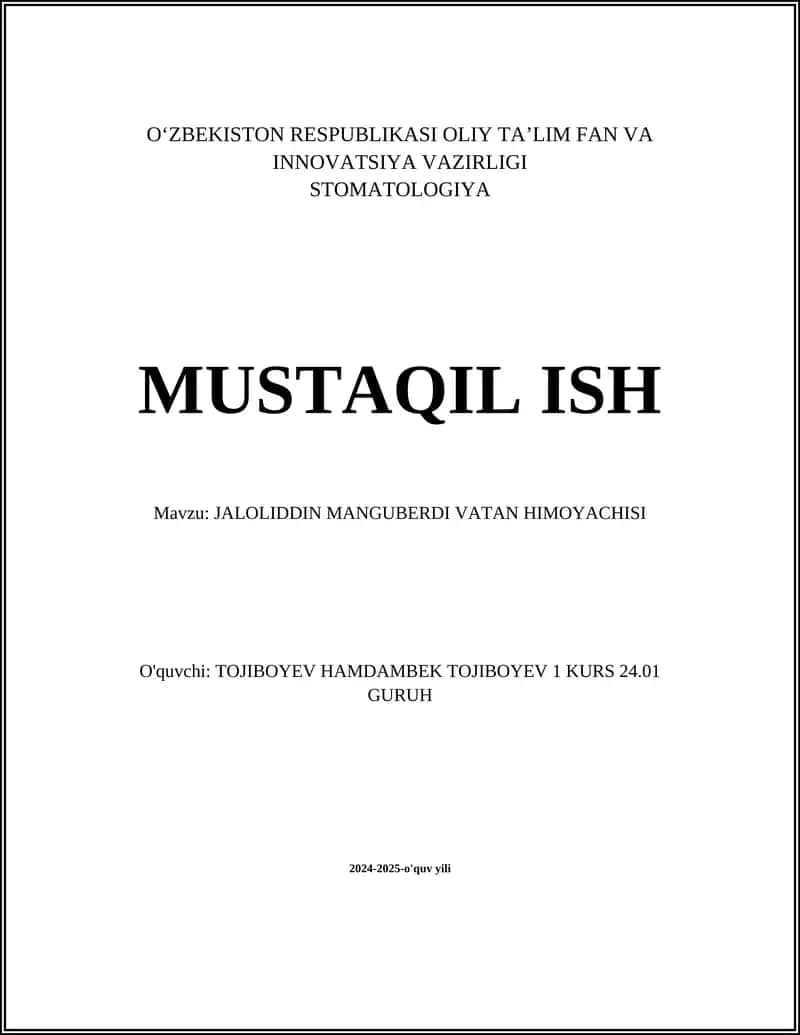 JALOLIDDIN MANGUBERDI VATAN HIMOYACHISI 1