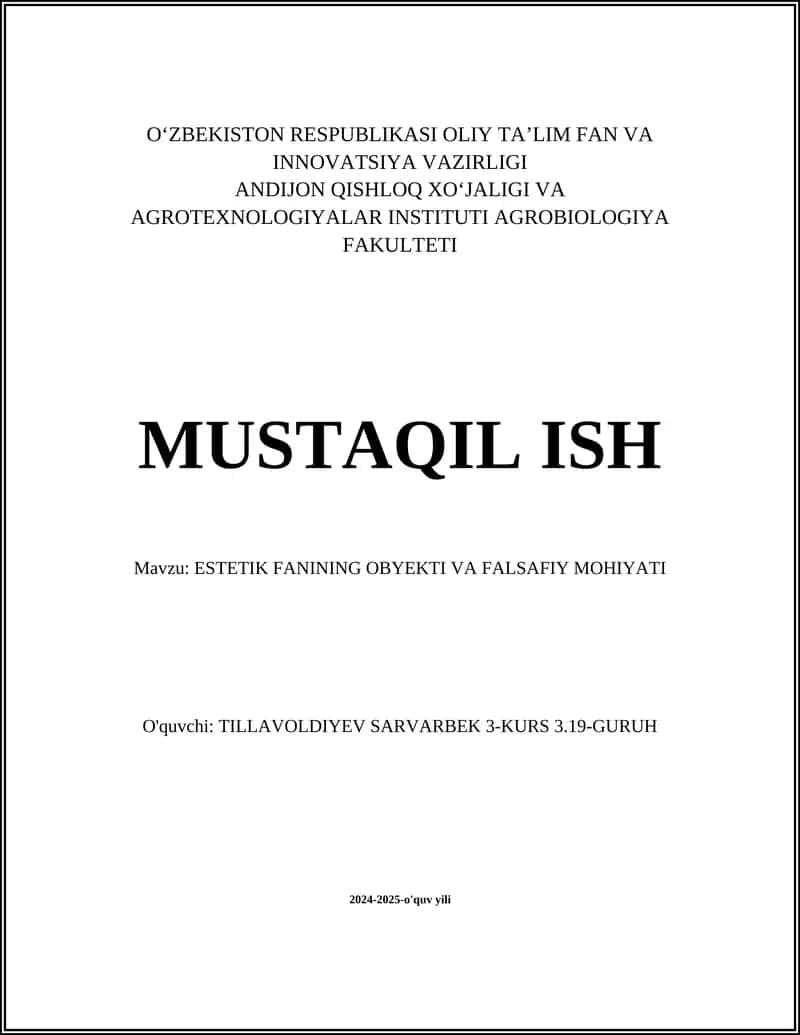 Estetik Fanining Obyekti va Falsafiy Mohiyati 1