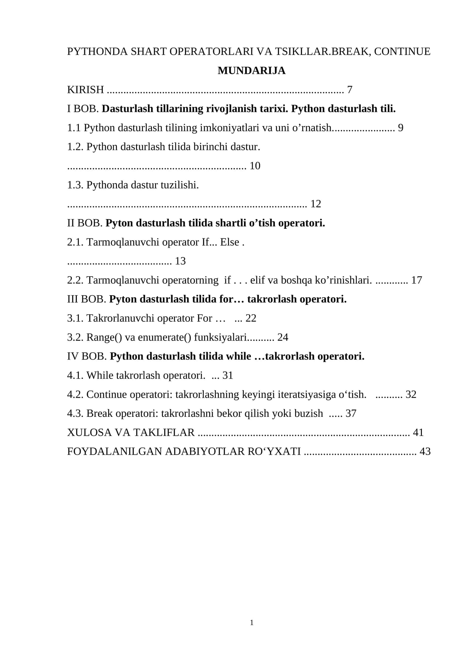 PYTHONDA SHART OPERATORLARI VA TSIKLLAR.BREAK, CONTINUE 1
