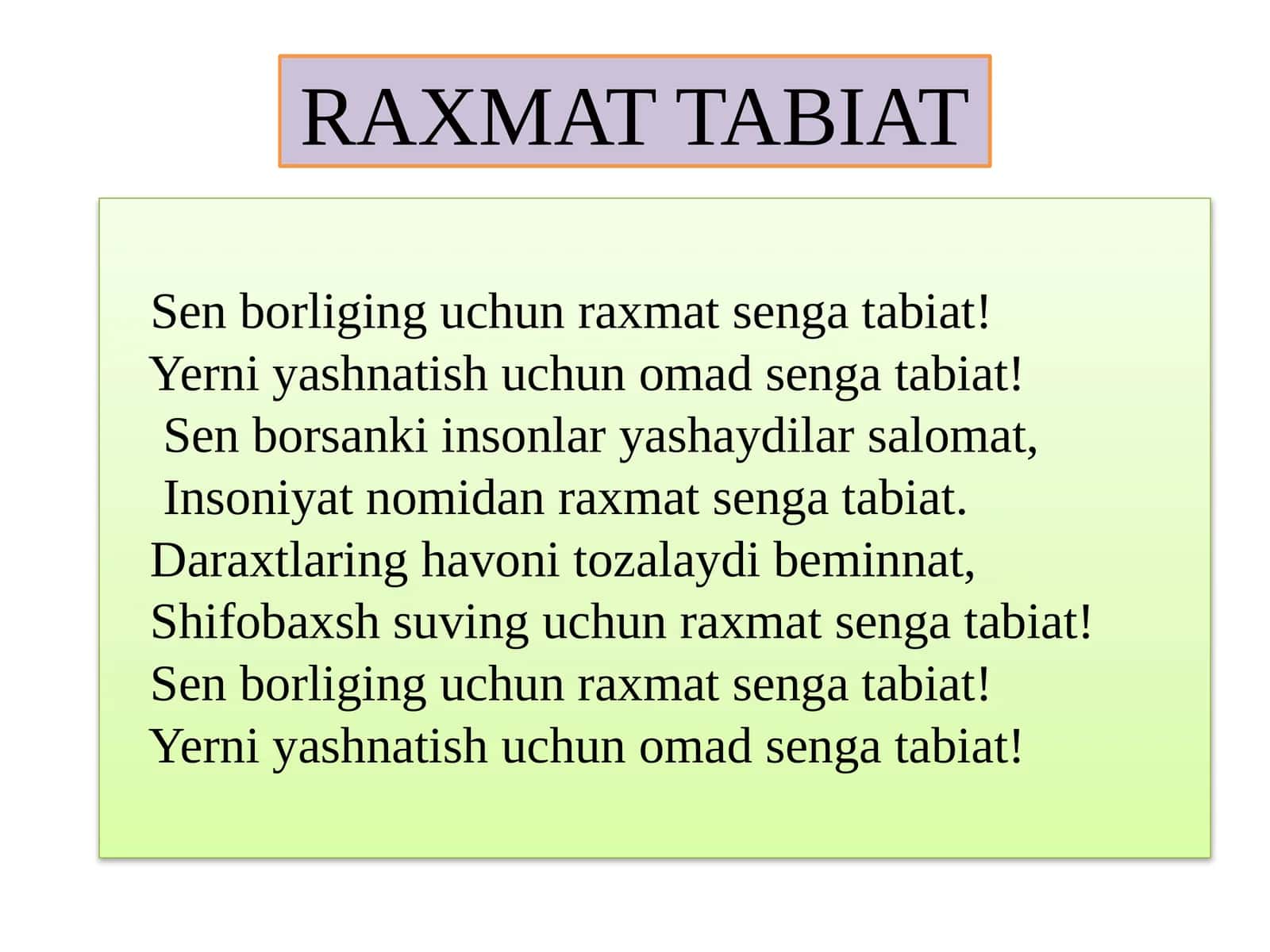 3-sinf Tabiiy Fan (Science) Raxmat tabiat mavzuda dars ishlanma 1