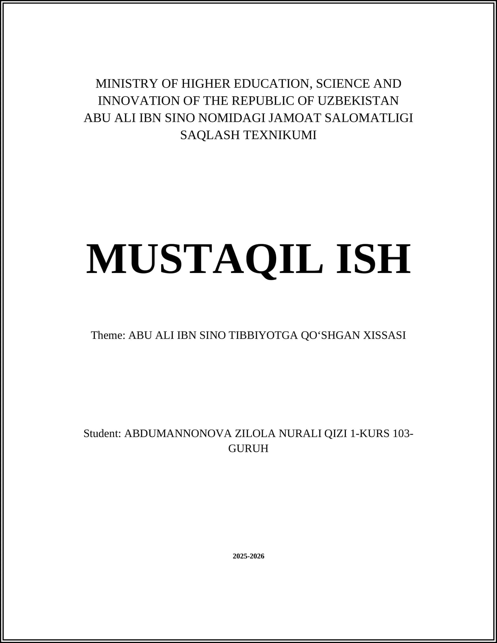ABU ALI IBN SINO TIBBIYOTGA QOʻSHGAN XISSASI 1