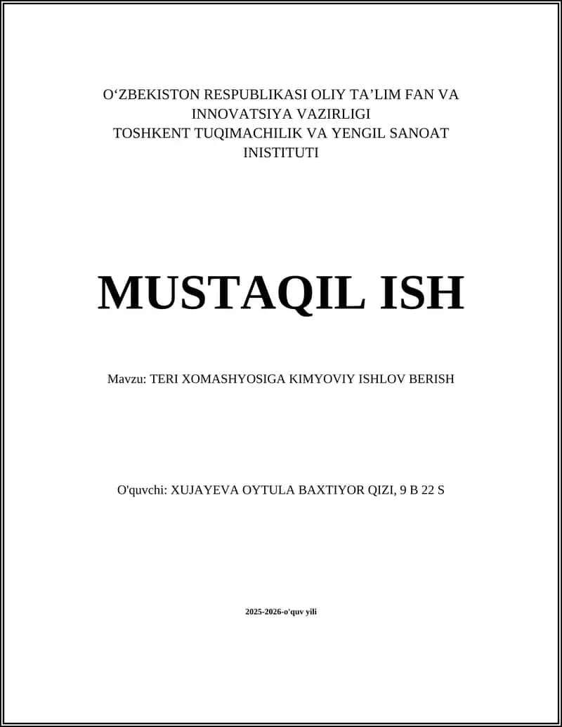 TERI XOMASHYOSIGA KIMYOVIY ISHLOV BERISH 1