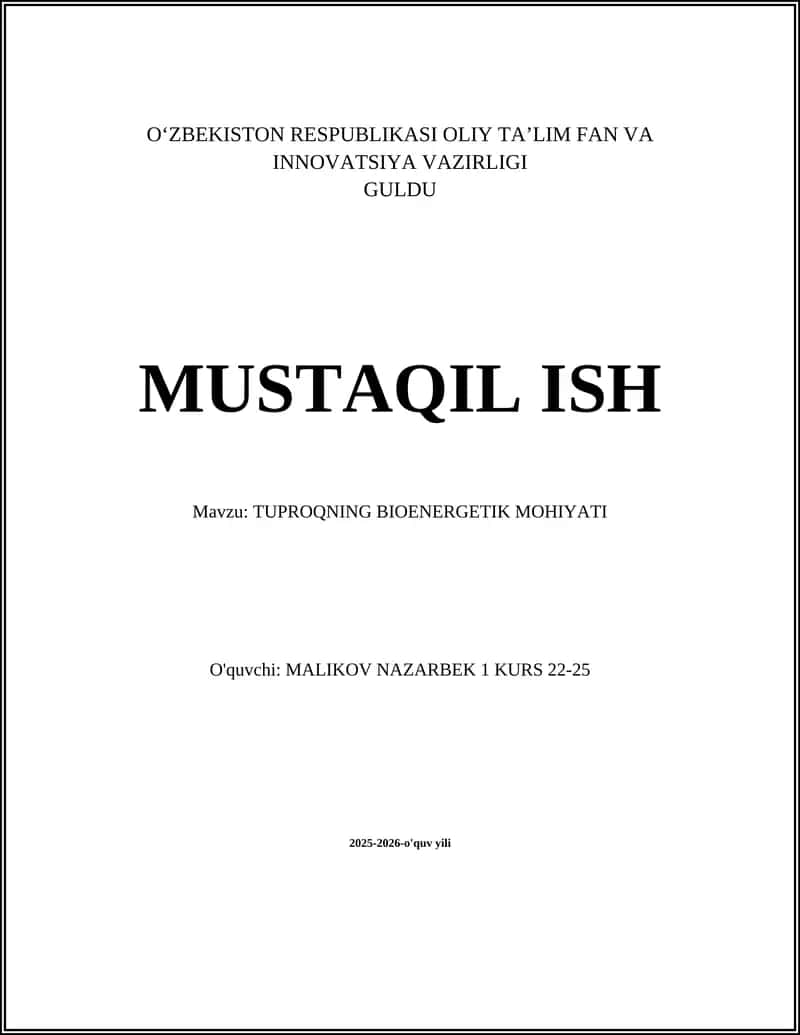 Tuproqning Bioenergetik Mohiyati 1