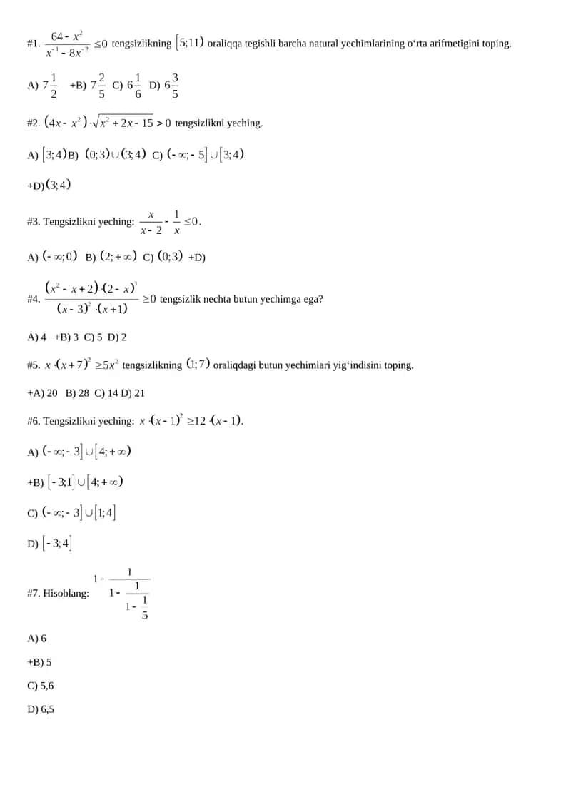 Matematikadan 30 talik test 1