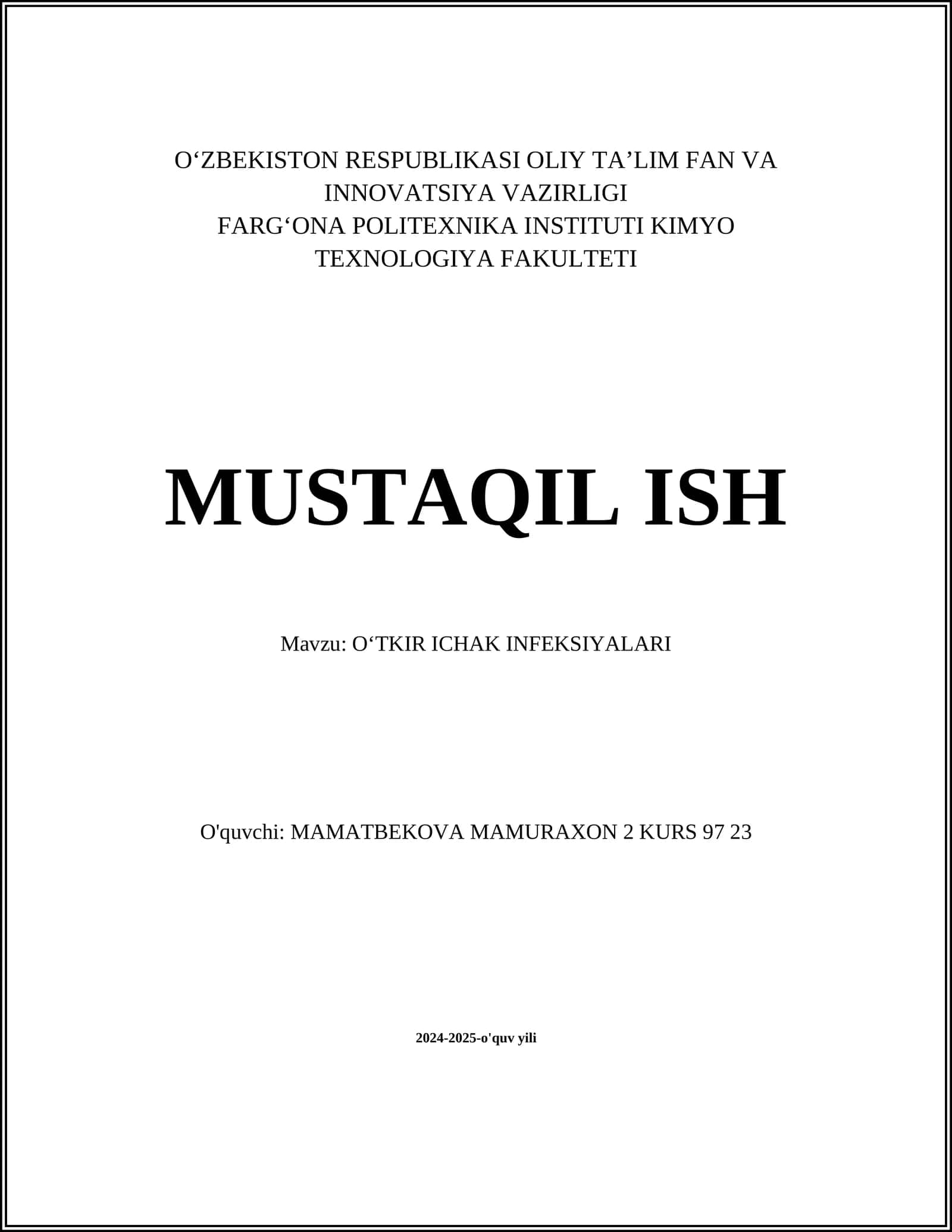 OʻTKIR ICHAK INFEKSIYALARI 1