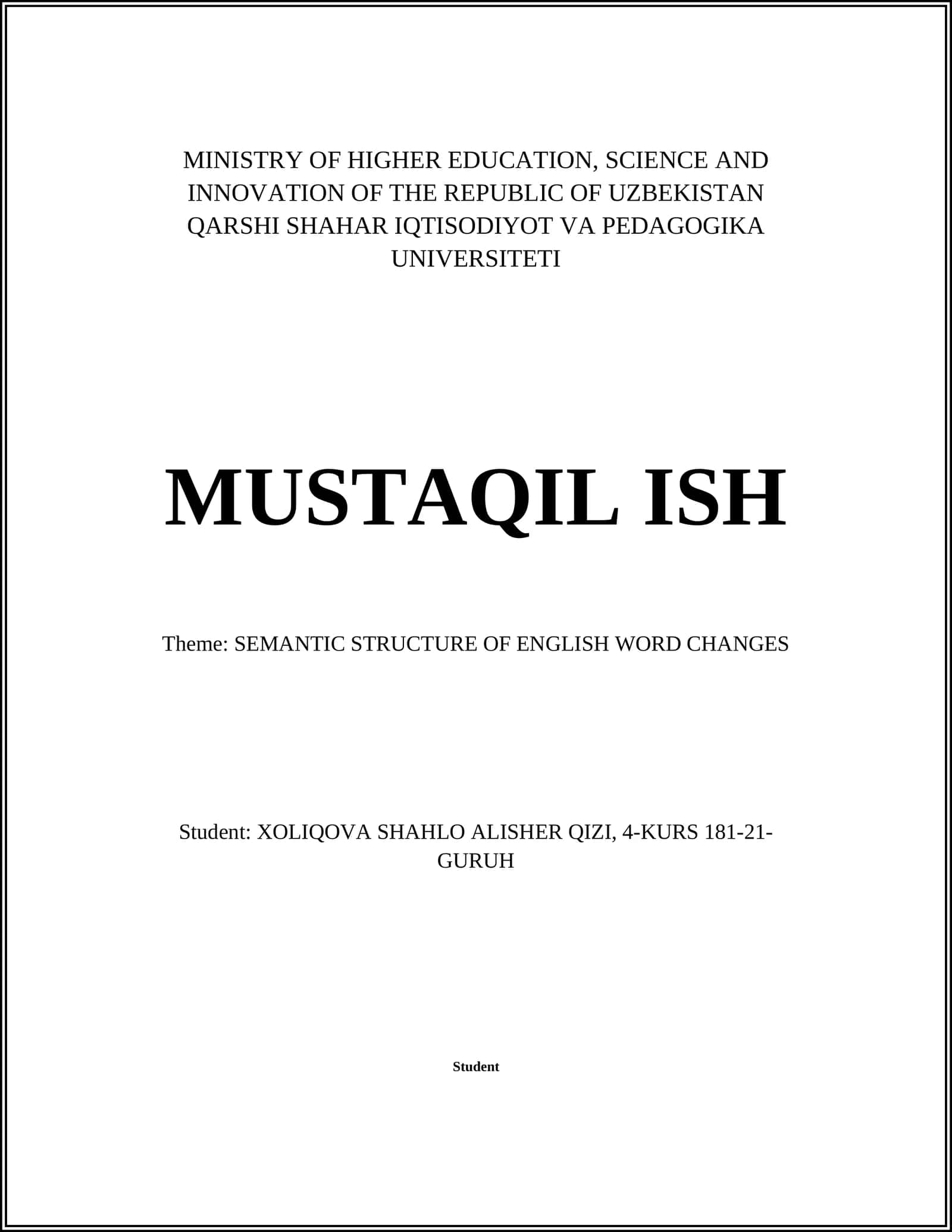 Theme: SEMANTIC STRUCTURE OF ENGLISH WORD CHANGES 1