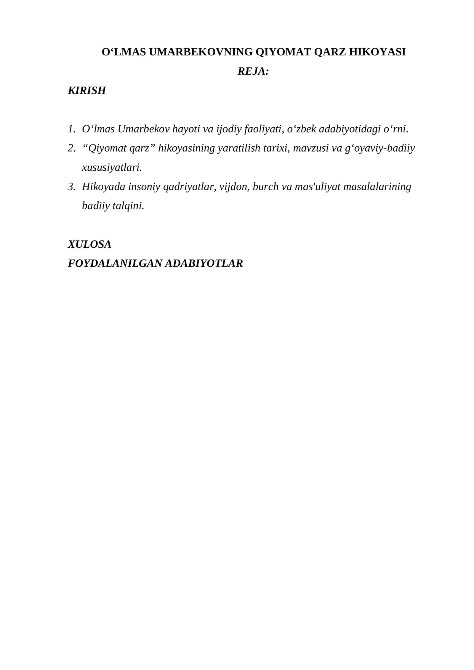 O‘LMAS UMARBEKOVNING QIYOMAT QARZ HIKOYASI 1