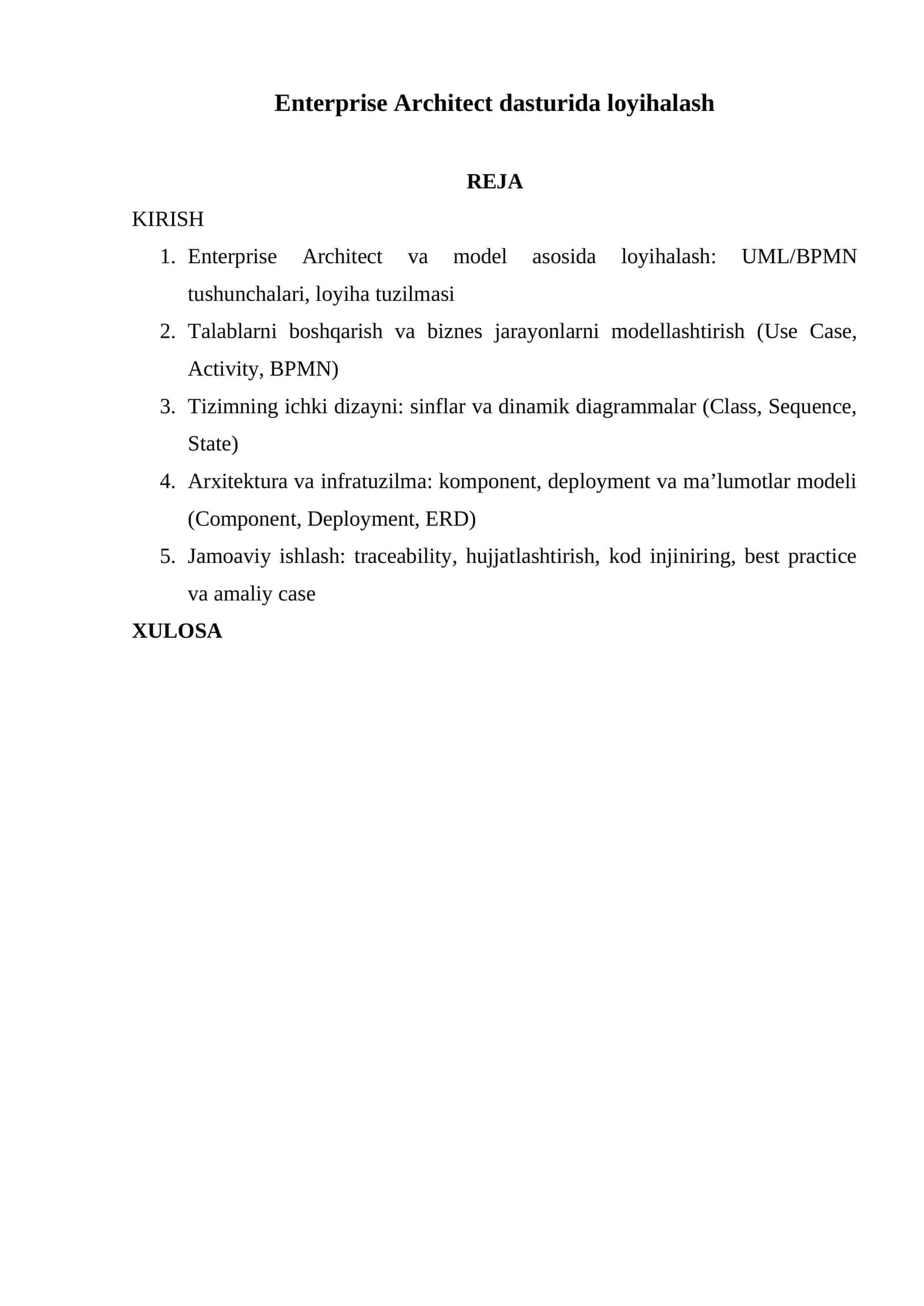 Enterprise Architect dasturida loyihalash 1