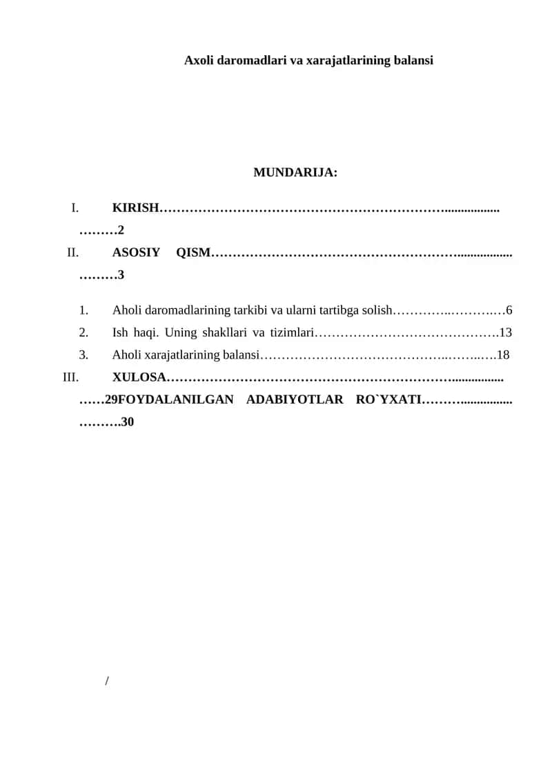 Axoli daromadlari va xarajatlarining balansi 1
