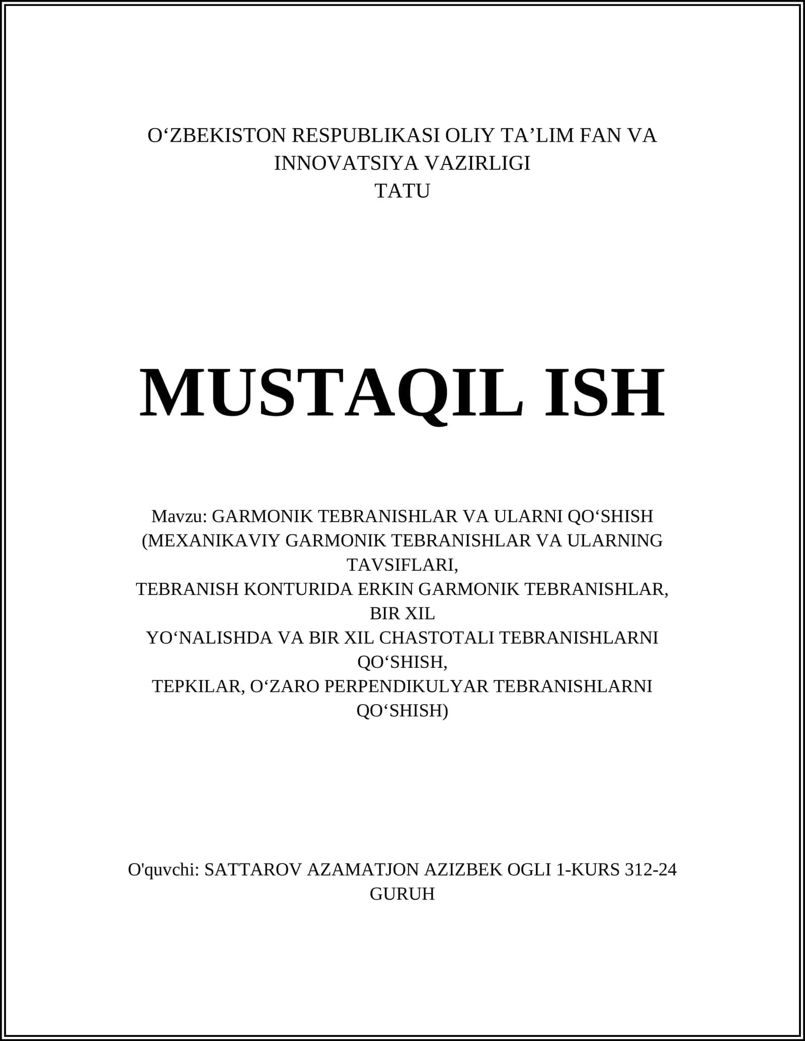 GARMONIK TEBRANISHLAR VA ULARNI QO‘SHISH 1