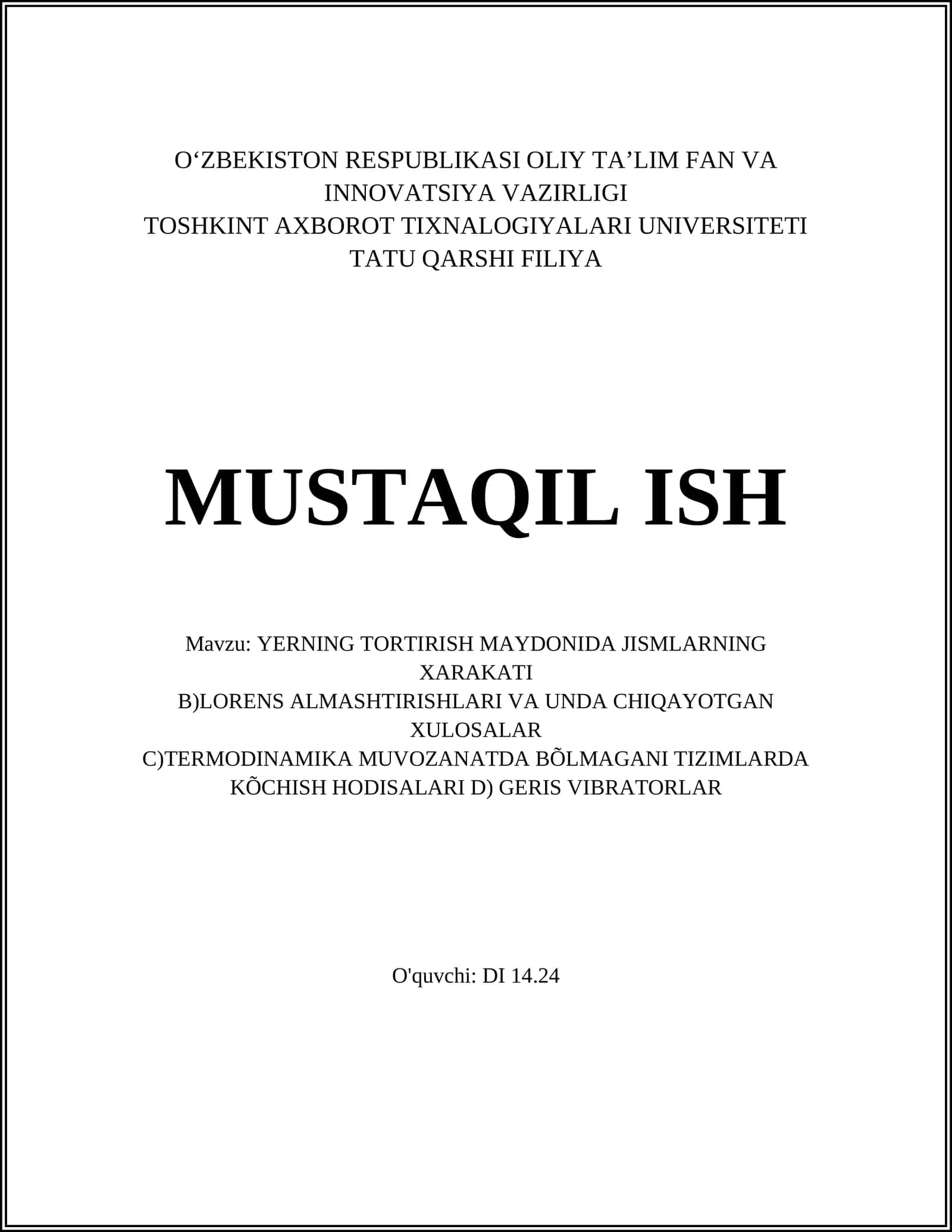 YERNING TORTIRISH MAYDONIDA JISMLARNING XARAKATI 1