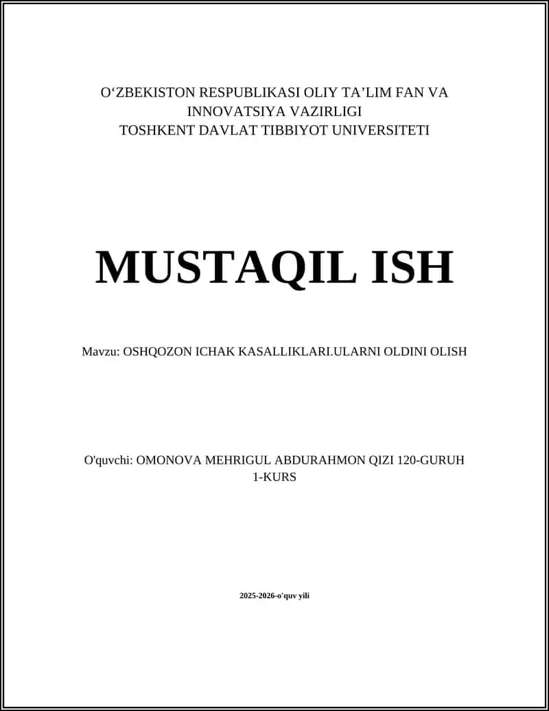 Oshqozon-ichak kasalliklari.ularni oldini olish 1